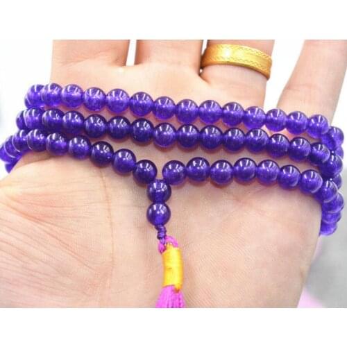 Fashion jewelry Free Shipping HOT New 6mm stone Buddhist Amethyst 108 Prayer Beads Mala Bracelet Necklace AAA jade Jewelry crys
