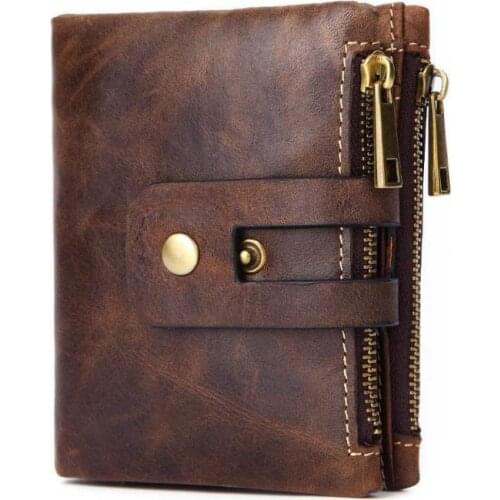 N7MF Men RFID Blocking Wallet Leather Vintage Zipper Bifold Card Holder Business Coin Purse