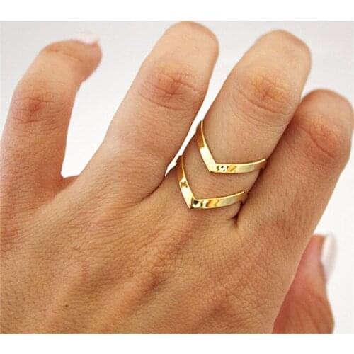 Punk Design Double V Shape Knuckle Rings For Women Men Bague Femme Fashion Jewellery Gold Color Stacking Rings Set Bijoux