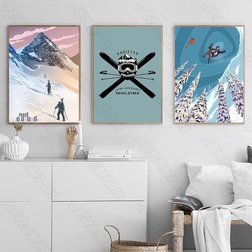 Winter Sports Landscape Poster Nordic Style Waterproof Ink Canvas Print Painting Modern Living Room Bedroom Wall Stickers