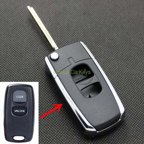 PINECONE for MAZDA 323 FAMILY Key Shell 2 Buttons Uncut Brass Blade Remote Blank Key Metal Bright Side ABS Case 1 PC No Light