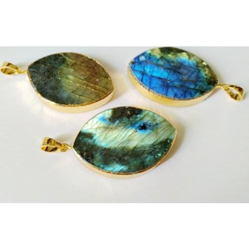 Labradorite Gem stone Pendant Double Polished Strong flash Labradorite Marquise Pendant 3pcs/lot 26x40mm