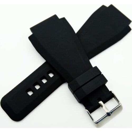 New For Bell 34 x 24mm Silicone Rubber Watch Strap Band For Ross BR-01 BR-03 Clasp Black Watchband + Tool