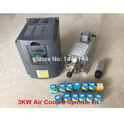 Air Cooled Spindle 3KW 220V/380V Motor CNC Router Tools VFD Inverter 13pcs ER20 Collet Chuck For Millin Machine