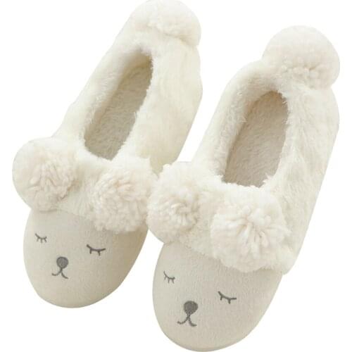 Cute Cartoon Squinting Sheep Winter Women Warm Plush Home Slippers For Indoor House Bedroom Soft Cotton Slip On Female Shoes