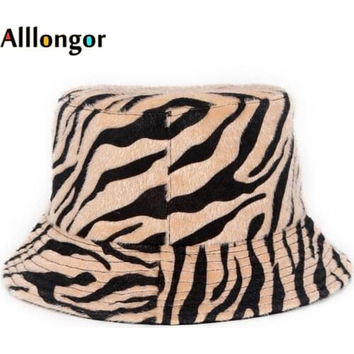 New Autumn 2020 Winter Print Leopard fur Bucket Hat Women street bob Korean fisherman hat Panama Hip Hop bob chapeau