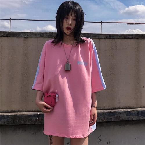 Sweatshirt Summer Loose Pink Blue Cool Fashion Female Casual Kpop t shirt women Summer Fashion girls Tops