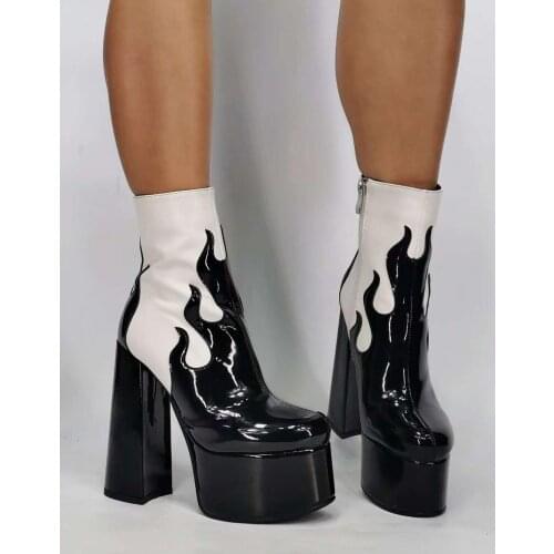 ASHIOFU New Ladies Chunky Heel Boots Patchwork Leather Real-pics Ankle Booties Platform Large Size Fashion Evening Winter Boots