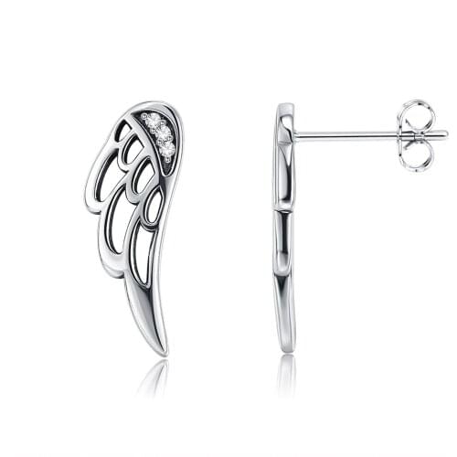 SILVERHOO Genuine 925 Sterling Silver Feather Fairy Wings Stud Earrings For Women Luxury Jewelry Making Ladies Girl Birthday