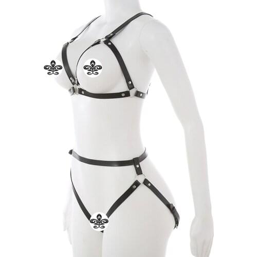 Punk Women Sexy Leather Harness Sets Bondage Body Straps Chest Harness Cage Gothic Garter Belt Suspenders Fetish Belt Garters