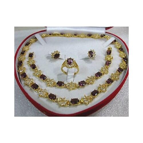 Womens jewelry purple Necklace Bracelet Earring Ringplated watch wholesale Quartz jade CZ crystal set