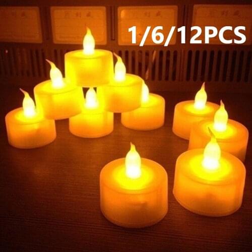 1/6/12 pcs Electronic Candle Holders LED Light Battery Powered Lamp Flame Flashing Home Christmas Wedding Birthday Party Candles