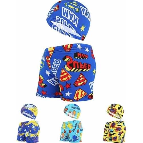 1 Set Swimming Trunks Swim Caps Kids Swimwear Child Baby Boys Animal Board Shorts Beach Hat