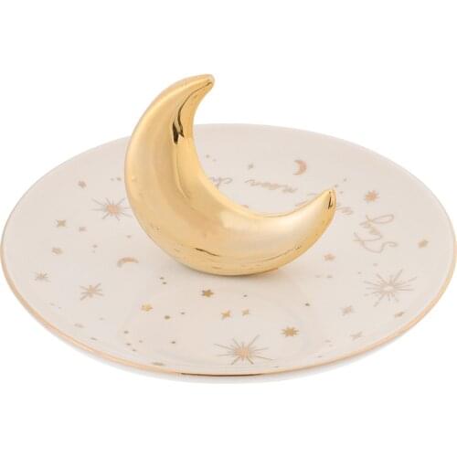 1Pc Jewelry Storage Holder Nordic Style Jewelry Display Plate For Gold Store Display Rack Of Ceramic Moon Jewelry Storage Plate