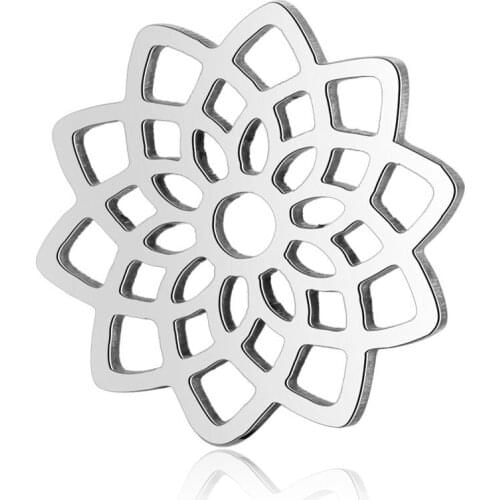 10pcs 316L Stainless Steel Double Side Polished Hollow Out Lotus Flower Yoga Chakra Charm Pendant for DIY Jewelry Making Finding