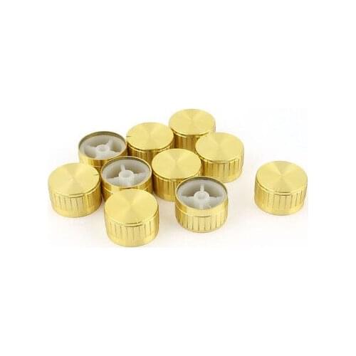 10 Pcs 6mm Dia Light Dimming Control Rotary Knob Cap Gold Tone