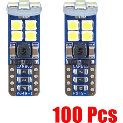 100PCS T10 W5W LED Car Wedge Parking Light Interior Bulb Reading Map Dome Lamp 3030 SMD 12 Chips Auto Canbu Led 6000K