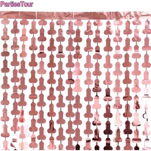 1X2M Rose Gold Penis Foil Curtain Metallic Fringe Tinsel Bachelorette Party Decor Birthday Backdrop Bridal Wedding Photo Booth