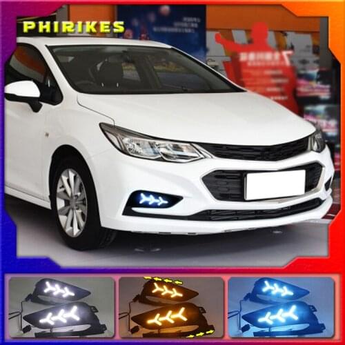 2PCS LED Daytime Running Light For Chevrolet Cruze 2016 2017 2018 Dynamic Yellow Turn Signal Relay Waterproof Car 12V DRL Lamp