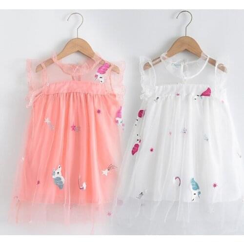 2021 New Summer Animals Pattern Dress Sleeveless Girls Party Embroidery Princess Dresses Kids Dresses for Gils Clothes 3-7T
