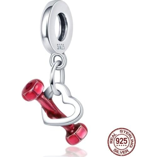2021 New 100%Real 925 Sterling Silver Dumbbells Charm&Beas Fit Original 3mm Bracelet&Bangle Making Fashion DIY Jewelry For Women