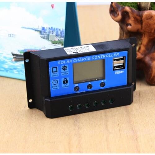 DC 12V 24V Auto 10A 20A 30A Solar Charge Controller PWM Solar battery charger Solar PV Regulators with LCD Display and 5V 3A USB