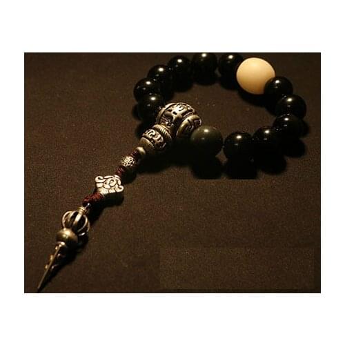 Blessed Mala Bracelet Tibetan Rosary Beads Bracelet Buddhist Prayer Beads Bracelet Wrist Mala Obsidian Beads OM Guru Bead