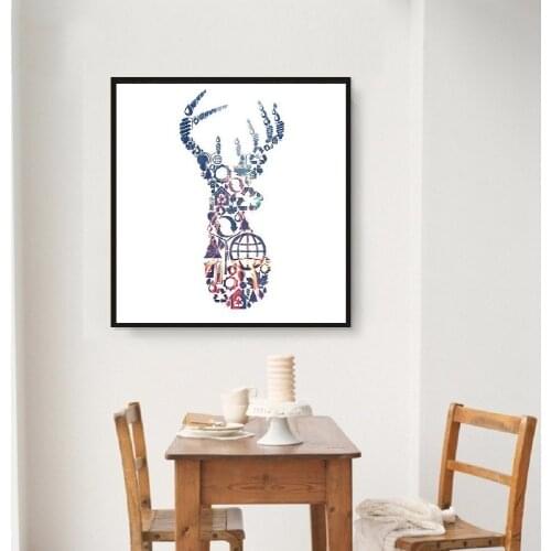 Triptych Black White Kawaii Animals Creative Head Deer Boar City Silhouette Wall Painting Abstract Animal Canvas oil Paintings