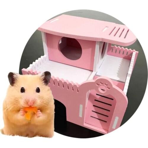 Small Animal Hamster Hideout House With Ladder Plastic Double Layer Hamsters Exercise Hut Toy Pet Squirrel Guinea Pig Cages Toy