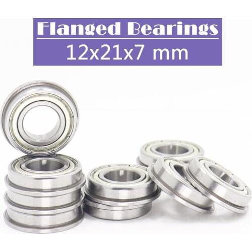 F63801ZZ Flange Bearing 12*21*7 mm 10PCS Double Shielded Deep Groove Flanged F63801 Z ZZ Ball Bearings F63801Z