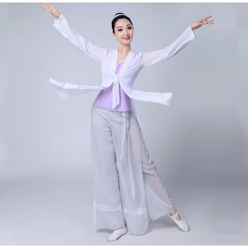 Chinese style Hanfu classical dance practice clothes female dance gauze elegant chinese folk dance costume for woman
