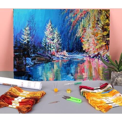 Landscape Printed Canvas 11CT Cross-Stitch DIY Embroidery Complete Kit DMC Threads Handmade Needlework Handiwork Craft Gift