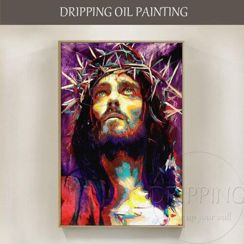 Artist Handmade High Quality Jesus Portrait Oil Painting on Canvas Colorful Abstract Jesus Figure Oil Painting for Living Room