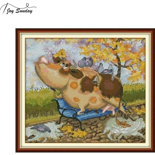 Joy Sunday Cow and Birds New Cross Stitch Kit To Make Full 14CT 11CT Printed Canvas DMC Embroidery Stitch DIY Needlework Counted