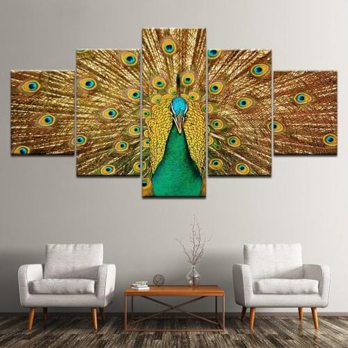Home Decoration Canvas Paintings 5 Pieces Animal Peacock Pictures Wall Art Printed Modular Poster Frame for Living Room Artwork