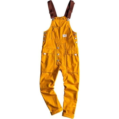 Spring Overalls Mens Bib Jumpsuits Cotton Multi Pocket Straight Loose Casual Pants Clothing Hip Hop Coverall Yellow Trousers