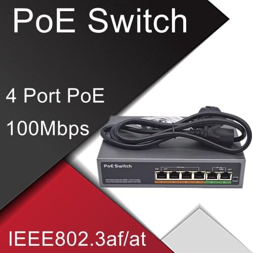 POE switch 48V with 100Mbps 4 Ports IEEE 802.3 af/at ethernet switch Suitable for IP camera/Wireless AP/POE camera
