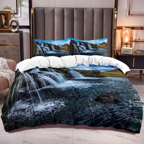 Natural Mountain River View Print Duvet Cover Sets withComforter Cover Sets with Zipper Closure Farmhouse Bedding Quilt Cover
