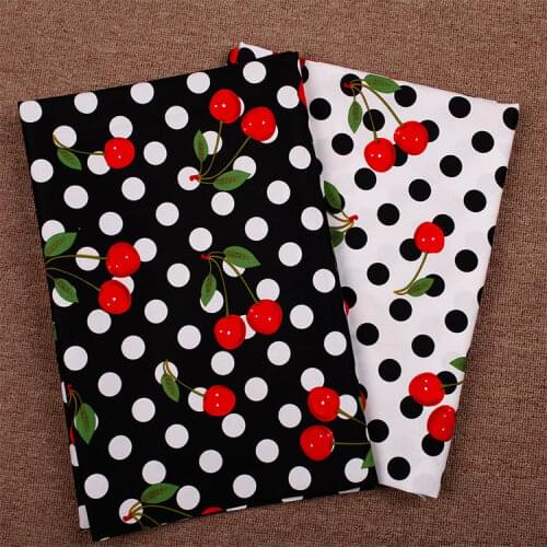 LEO&LIN Diy Craft Cloth Fabric black/white Big Bob Some Red Cherry The Printed Cotton Tissus 50cm
