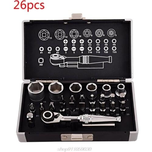 26pcs Mini Ratchet Wrench Socket Bits 1/4'' Drive Spanner Kit Tools for Bicycle Repairing N20 20 Dropshipping