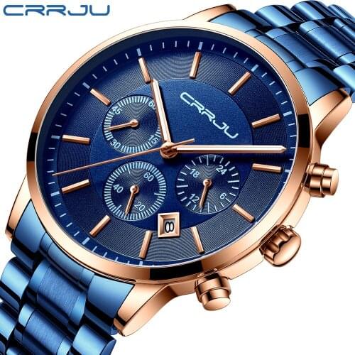 Mens Watch Casual Sport Watch CRRJU Top Brand Luxury Army Military Mens Wrist Watch stainless steel Clock Relogio Masculino