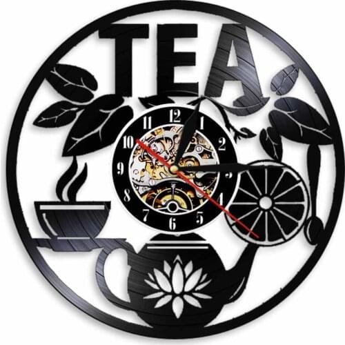Afternoon Tea Time Vinyl Record Wall Clock Tea-leaf Modern Design Hanging Art Room Home Decor Leisure Tea Lovers Favorite Gift