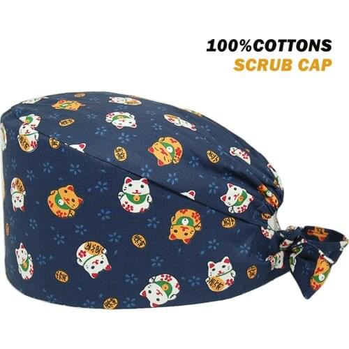 New Scrubs Hat Cats Printing Adjustable Work Anime Nursing Caps Beauty Salon Lab Dentist Clinic Pet Shop Working Surgicals Hats