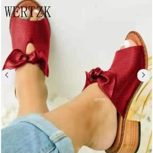 2021 Summer New Womens Fashion Low Heel Bow Slippers Woman Slippers Fashion Casual Beach Shoes Hot Sale Slides