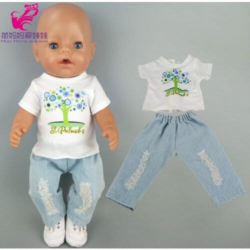 Baby doll clothes 43cm t-shirt ripped denim pants 18 inch American doll clothes coat
