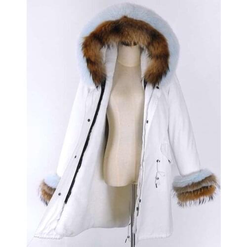 2020 Waterproof Long Parka Real Fur Coat Winter Jacket Raccoon Collar Cuffs Natural Thick Warm Faux Rabbit Fur Liner Women Style