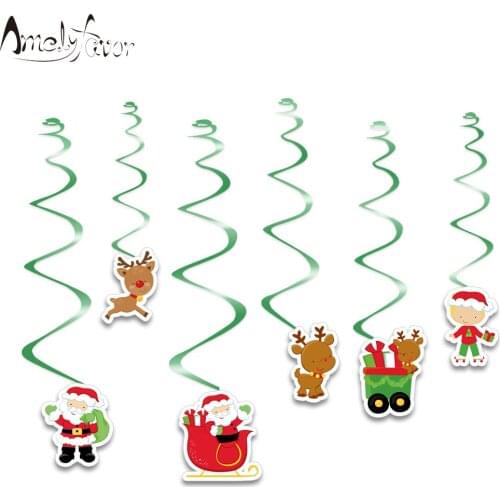 Christmas Theme Series 4 Ceiling Hanging Swirl Decoration Santa Claus Sled Reindeer Boy Christmas Party Decorations Supplies