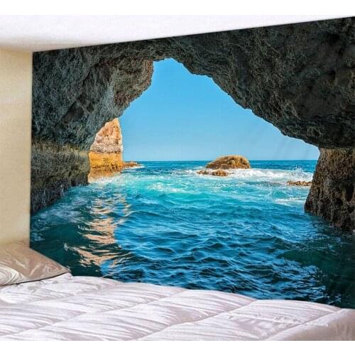 Blue Sea Scenery Wall Hanging Tapestry Mandala Couch Blanket Bedroom Living Room Wall Decoration Paintings -180X230Cm