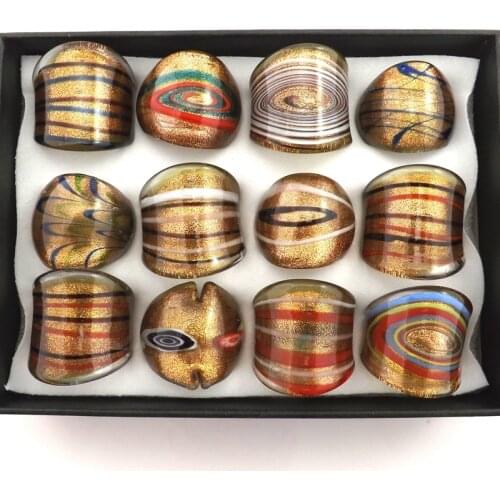 Mix Designed Lampwork Art Glass Rings, Golden Series Of Classical Style Murano Rings 12pcs/lot Free Shipping