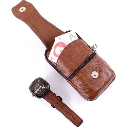 Mens casual retro messenger bag shoulder bag travel multifunctional cowhide business waist bag mobile phone bag shoulder bag
